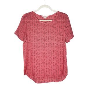 Equipment Femme Hana Short Sleeve Rounded Hem Number Top Poppink Pink Size Small